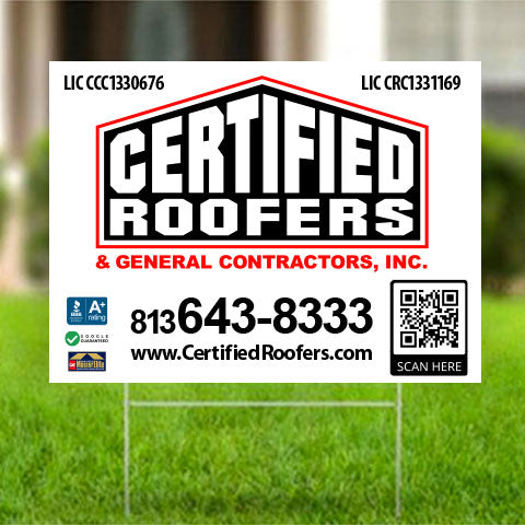 LAWN SIGN CERTIFIED ROOFERS w/ WIRE STAKE
